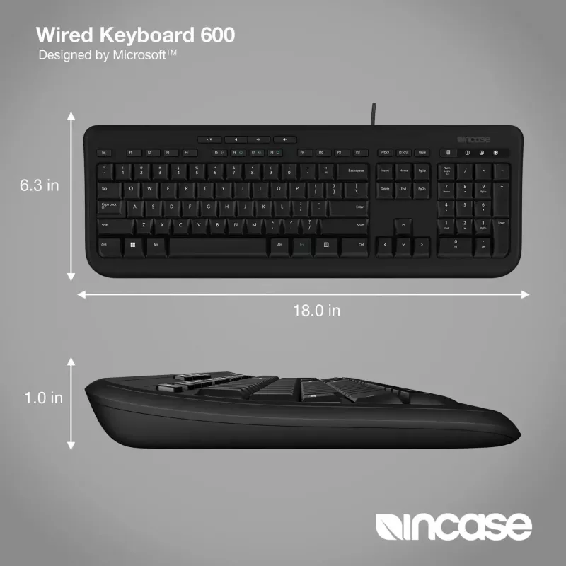 Vadu pilnizmēra tastatūra Incase Designed by Microsoft Wired 600 — USB, QWERTY, UK angļu, melna