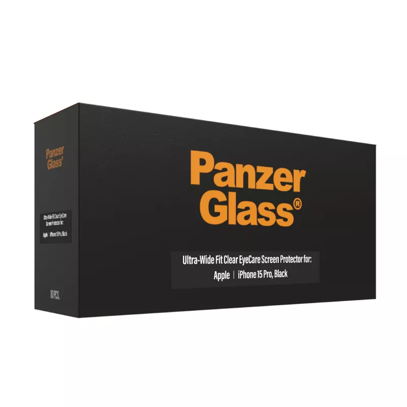 PanzerGlass EyeCare ekrāna aizsargs iPhone 15 Pro ar īpaši platu piegulumu un triecienizturību
