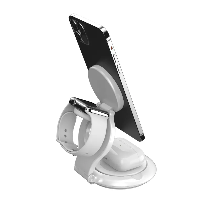 j5create Qi2 3-in-1 magnētiskā salokāmā bezvadu uzlādes stacija iekštelpām USB viedpulkstenim austiņām viedtālrunim