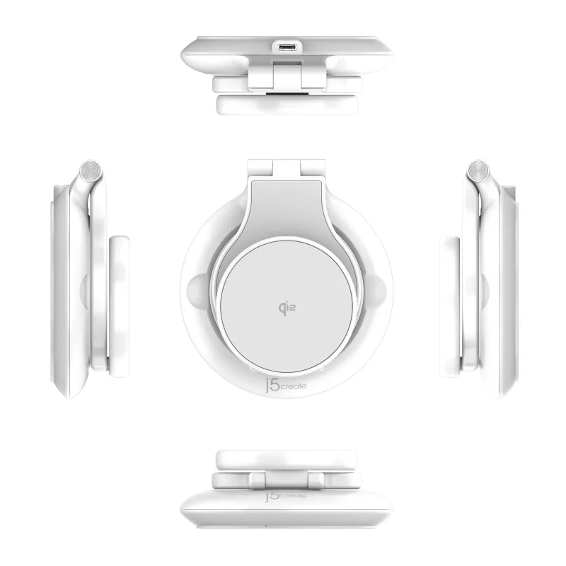 j5create Qi2 3-in-1 magnētiskā salokāmā bezvadu uzlādes stacija iekštelpām USB viedpulkstenim austiņām viedtālrunim