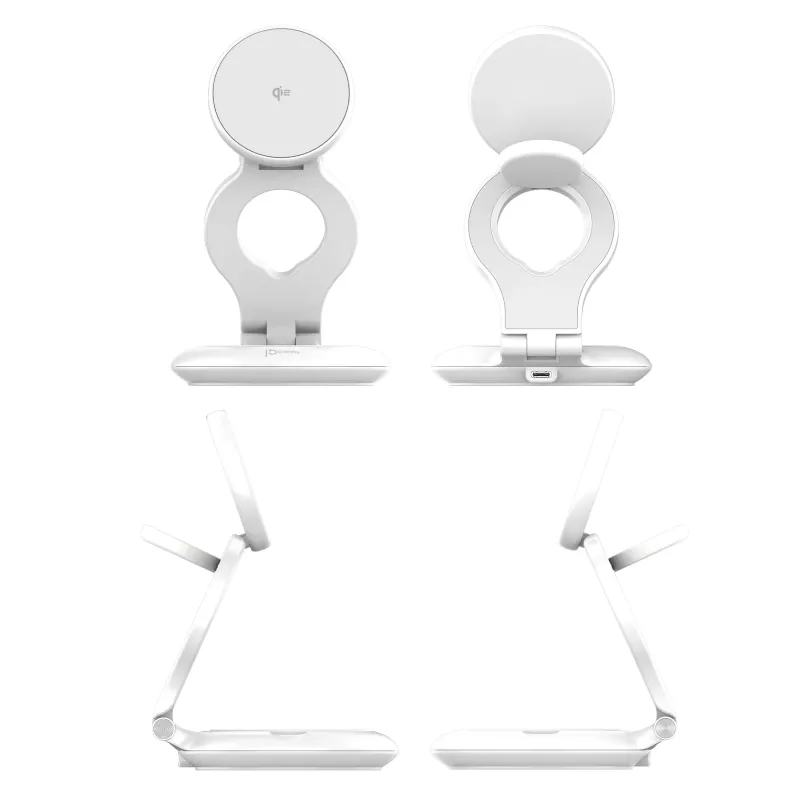 j5create Qi2 3-in-1 magnētiskā salokāmā bezvadu uzlādes stacija iekštelpām USB viedpulkstenim austiņām viedtālrunim