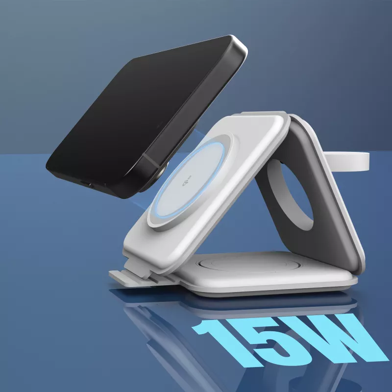 j5create Qi2 3-in-1 Magnetic Travel Wireless Charging Station Indoor USB Fast Charging balta