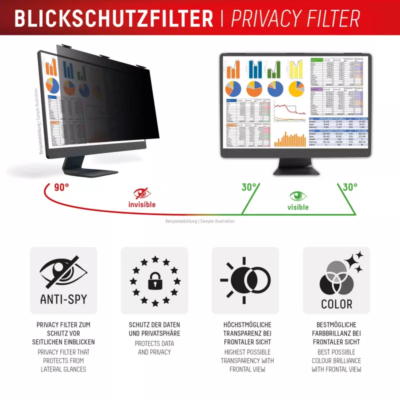 Divvirzienu privātuma filtrs Displex PRIVACY SAFE 21,5 collas 16:9 spīdīgs/matts