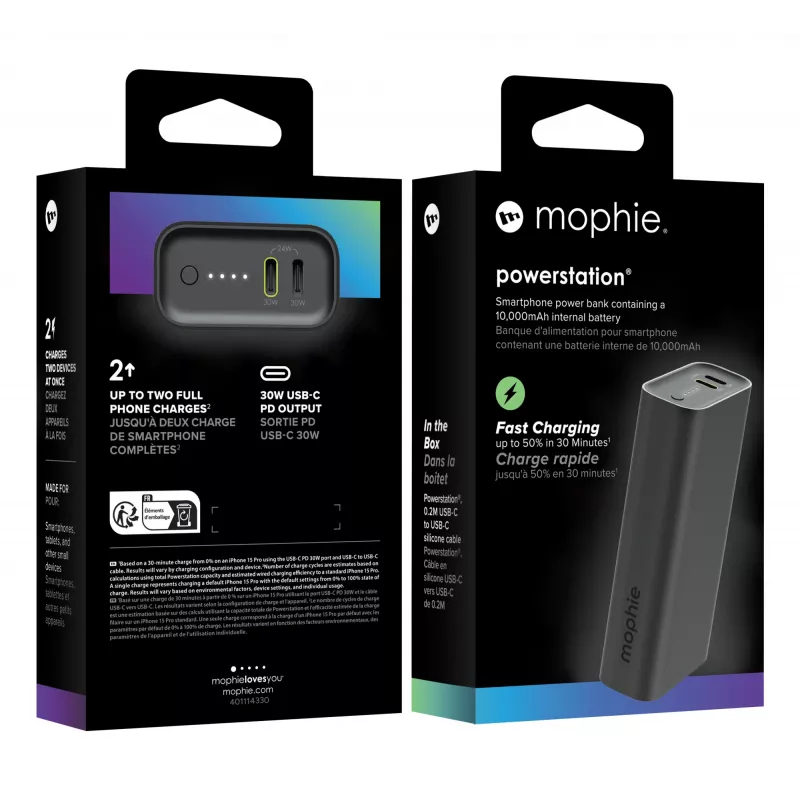 Ārējais akumulators mophie Powerstation 10000 mAh Melns 2 USB Type-C