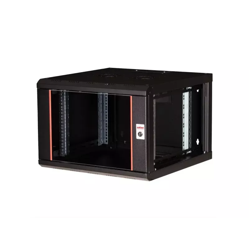 Pie sienas stiprināms 19 collu statīva skapis ROLINE Pro 7U 600x600 PxD, melns, atslēgu bloķētājs, IP20