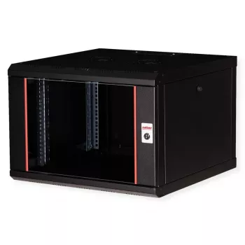 Pie sienas stiprināms 19 collu statīva skapis ROLINE Pro 7U 600x600 PxD, melns, atslēgu bloķētājs, IP20