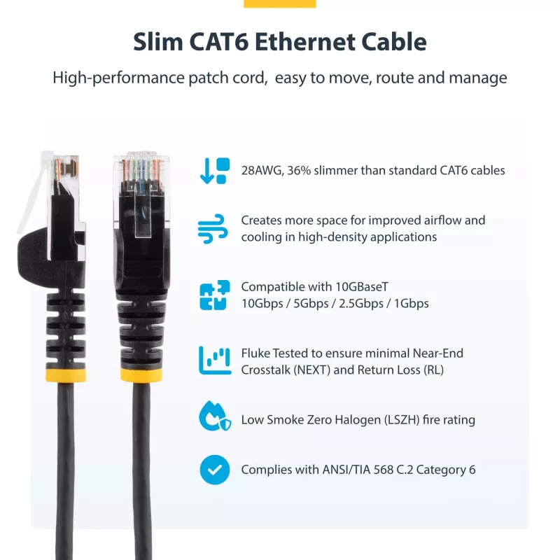 StarTech.com 1 m balts plāns CAT6 Ethernet kabelis, bez aizķeršanās, 100 W PoE, UTP, LSZH, 28AWG tīra vara stieple, plāns RJ45 tīkla ielāpu vads ar stiepes atslogojumiem, individuāli testēts