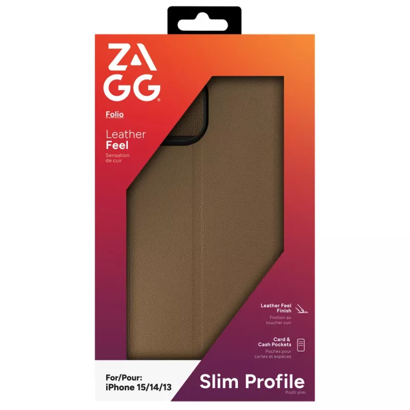 ZAGG Folio vāciņš iPhone 17e/16e/15/14/13 Brown, Folio, Apple, iPhone 17e/16e/15/14/13, 15.5 cm (6.1 inch), Brown