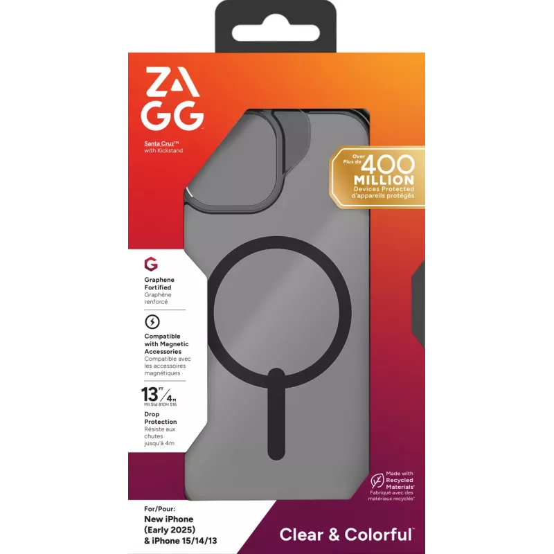 ZAGG Santa Cruz Snap korpuss iPhone 17e/16e/15/14/13 Melns, vāciņš, Apple, iPhone 17e/16e/15/14/13, 15.5 cm (6.1 collas), melna