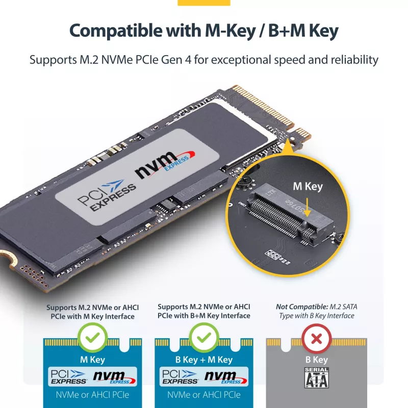 StarTech.com USB4 M.2 NVMe korpuss, 40Gbps, ārējais USB-C/Thunderbolt NVMe SSD korpuss, alumīnija radiatora korpuss, B+M/M-Key