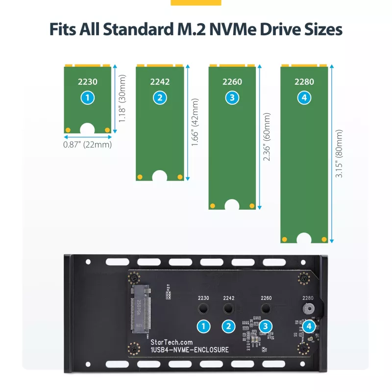 StarTech.com USB4 M.2 NVMe korpuss, 40Gbps, ārējais USB-C/Thunderbolt NVMe SSD korpuss, alumīnija radiatora korpuss, B+M/M-Key