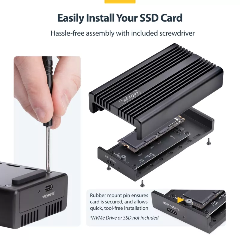 StarTech.com USB4 M.2 NVMe korpuss, 40Gbps, ārējais USB-C/Thunderbolt NVMe SSD korpuss, alumīnija radiatora korpuss, B+M/M-Key