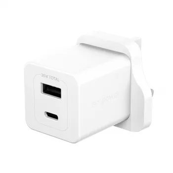 PanzerGlass empower™ by ® Turbo 35W lādētājs ar USB-C + USB-A | Lielbritānijas kontaktdakša | Sudrabaini balts