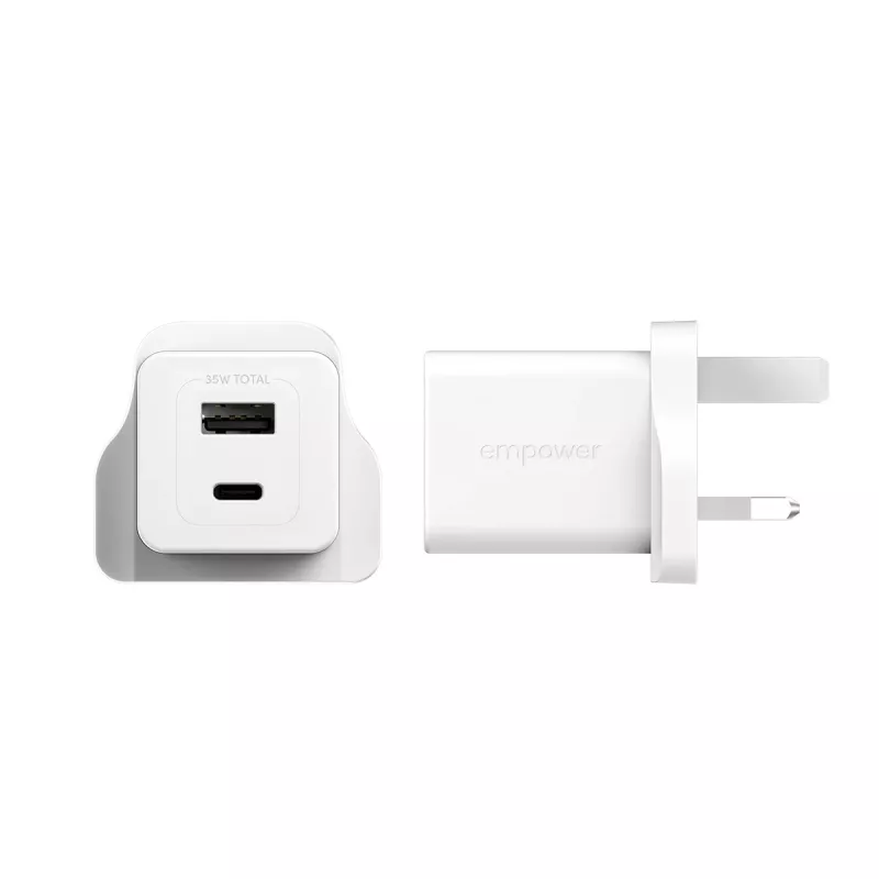 PanzerGlass empower™ by ® Turbo 35W lādētājs ar USB-C + USB-A | Lielbritānijas kontaktdakša | Sudrabaini balts