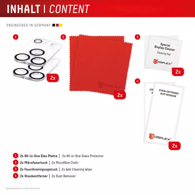 Displex Full Cover kameras objektīva aizsargstikls iPhone 17 Pro Max, 10H, pilns kameras aizsargs, ātra uzstādīšana, 2 gab. iepakojumā