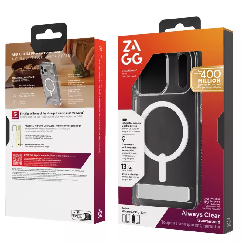 ZAGG Crystal Palace Snap Kickstand Case vāciņš Apple iPhone 17 Pro, caurspīdīgs
