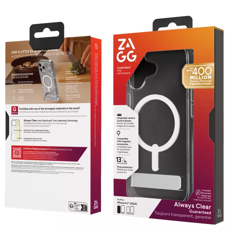 ZAGG Crystal Palace Snap Kickstand Case vāciņš Apple iPhone 17, caurspīdīgs