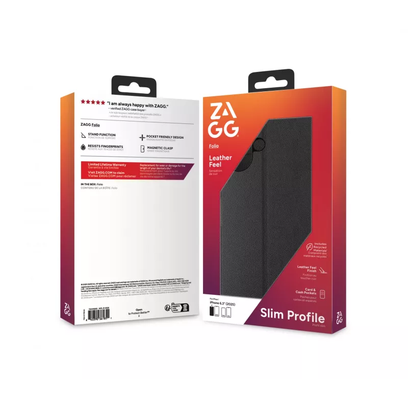 ZAGG Folio korpuss Apple iPhone 17 melns, Folio, Apple, iPhone 17, 16 cm (6,3 collas), Melns