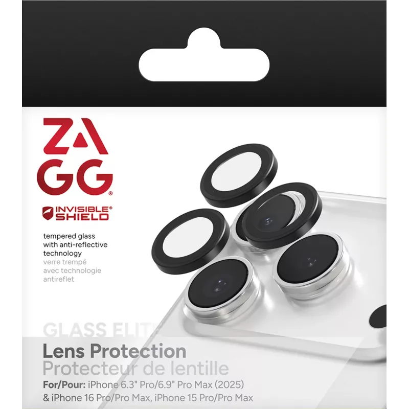 InvisibleShield Glass Elite (CameraRings) Objektīvu aizsardzība Apple iPhone 17 Pro/17 Pro Max 16 Pro/16 Pro Max/15 Pro/15 Pro Max melna