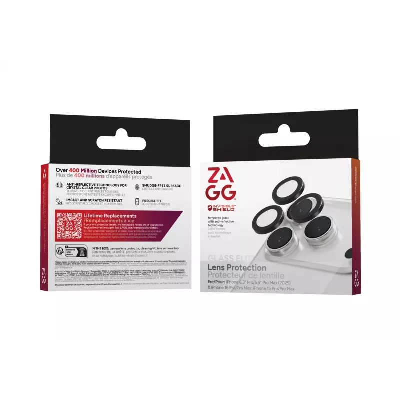 InvisibleShield Glass Elite (CameraRings) Objektīvu aizsardzība Apple iPhone 17 Pro/17 Pro Max 16 Pro/16 Pro Max/15 Pro/15 Pro Max melna