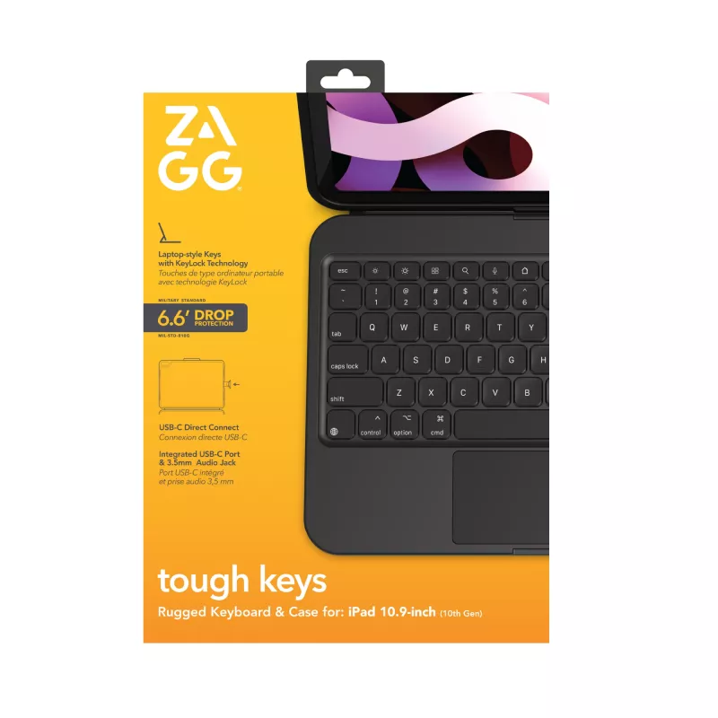 ZAGG Tough Keys-Apple-iPad 10. paaudze/A16-Melns-Vācu(B2B brūnā kaste)