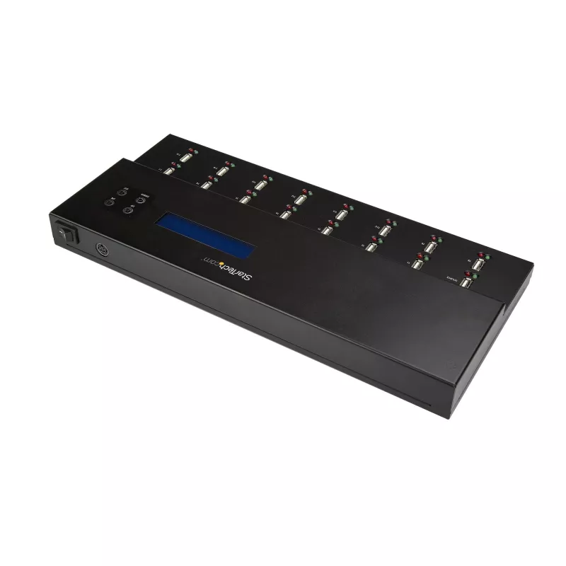 StarTech.com autonoms 1 pret 15 USB zibatmiņu dublikators un dzēsējs, vairāku USB zibatmiņu kopētājs, sistēmas un failu, kā arī visa diska kopēšana ar ātrumu 1,5 GB/min, viena un trīs piegājienu dzēšana, LCD displejs - TAA