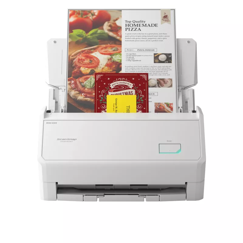 ADF dokumentu skeneris Ricoh ScanSnap iX2400 — A4, 600 x 600 DPI, 45 lpp/min, 100 lapu ADF, Dual CIS, balts