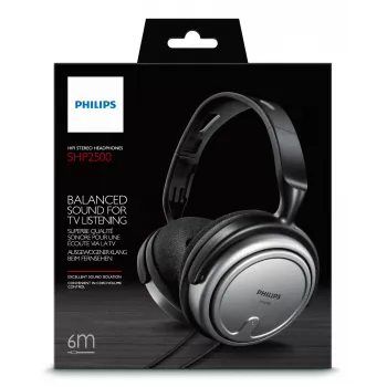 Philips Iekštelpu vadu TV austiņas SHP2500/10, vadu, 15 - 22000 Hz, mūzika, 909 g, austiņas, melnas, sudrabotas
