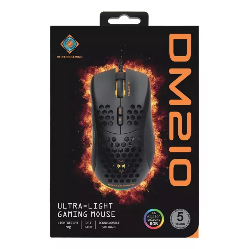 Spēļu pele Deltaco DM210 vadu īpaši plāna RGB melna