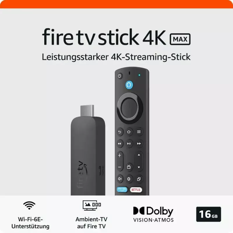 Smart TV dongle Amazon 4K Ultra HD USB, Wi‑Fi 6 (802.11ax), 3840×2160, USB powered, Melns