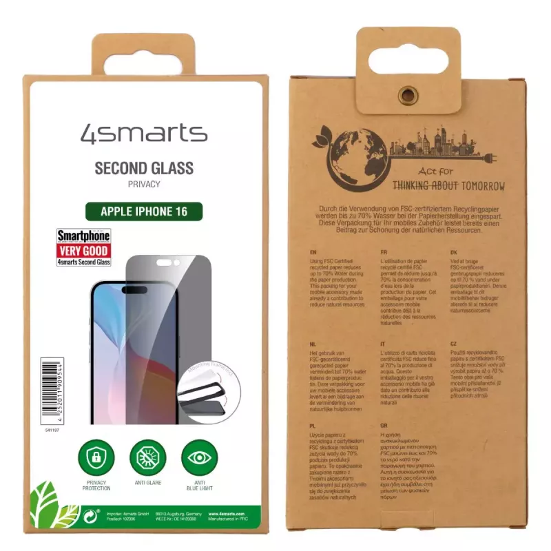 Ekrāna aizsargs 4smarts 541197 Apple iPhone 16, rūdīts stikls