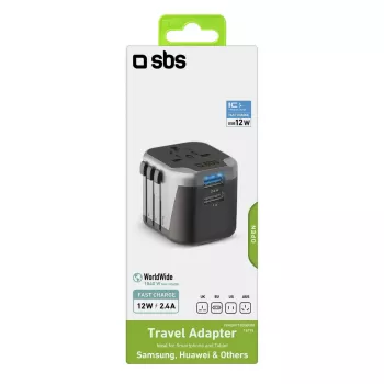 Mobilās ierīces lādētājs SBS Mobile TEADAPT2USBUNI — melns/sudrabots, USB adapteris