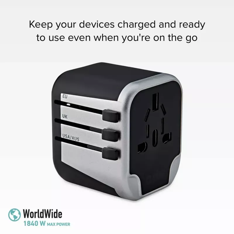 Mobilās ierīces lādētājs SBS Mobile TEADAPT2USBUNI — melns/sudrabots, USB adapteris