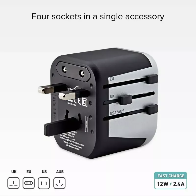 Mobilās ierīces lādētājs SBS Mobile TEADAPT2USBUNI — melns/sudrabots, USB adapteris