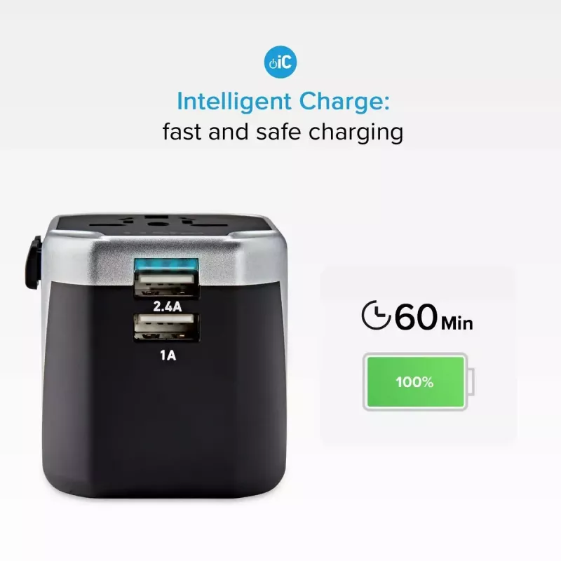 Mobilās ierīces lādētājs SBS Mobile TEADAPT2USBUNI — melns/sudrabots, USB adapteris