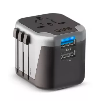 Mobilās ierīces lādētājs SBS Mobile TEADAPT2USBUNI — melns/sudrabots, USB adapteris