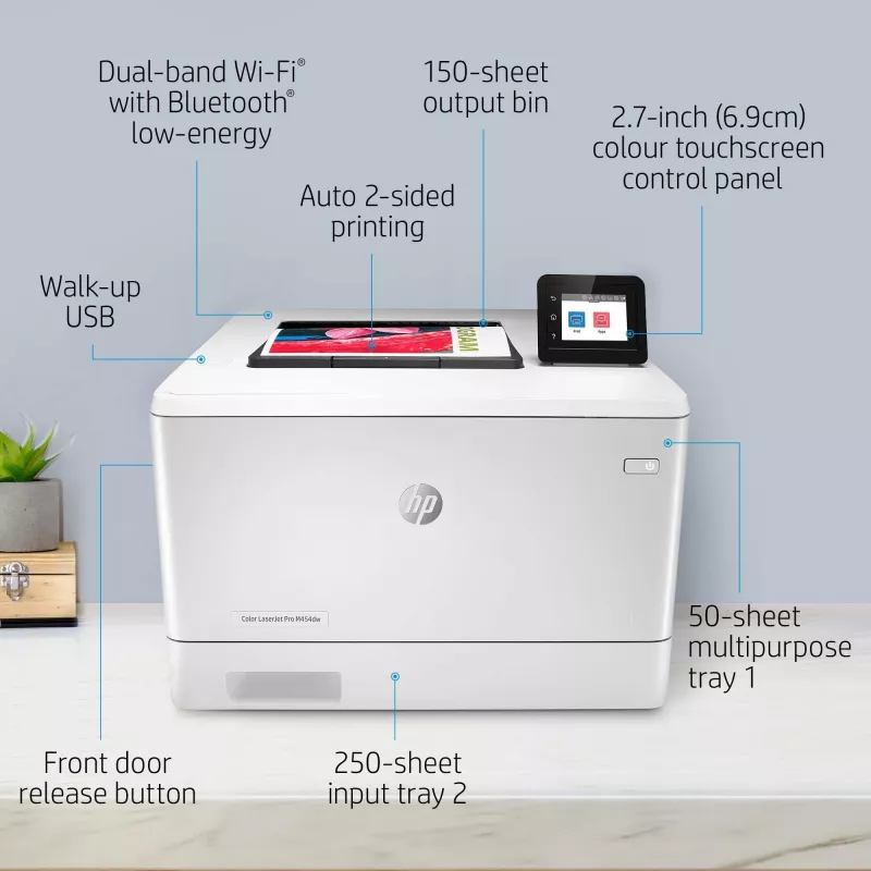 HP Color LaserJet Pro M454dw, drukāšana, priekšējais USB ports; abpusējā drukāšana