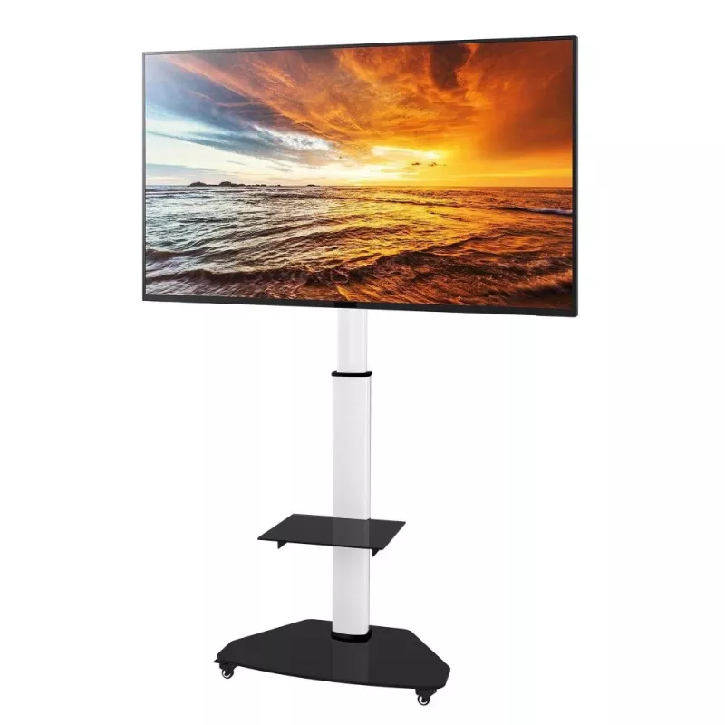 Techly Grīdas balsts ar plauktu ratiņiem TV LCD/LED/Plazma 37-70 collas Balts
