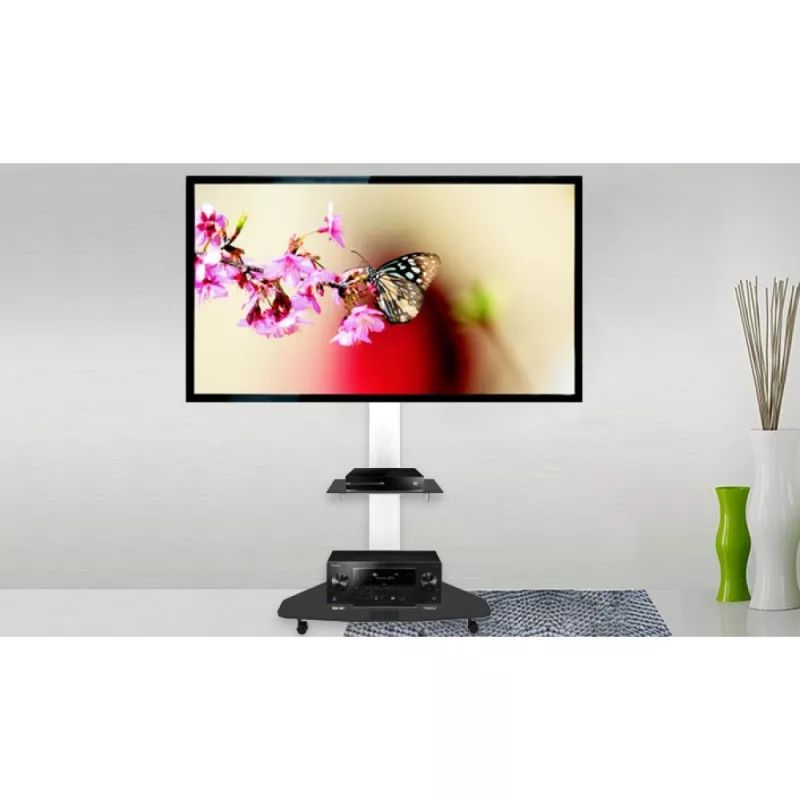 Techly Grīdas balsts ar plauktu ratiņiem TV LCD/LED/Plazma 37-70 collas Balts