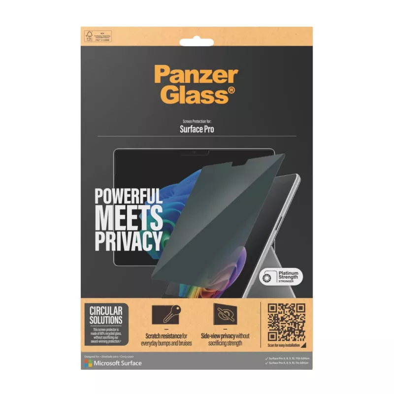 PanzerGlass ® privātuma ekrāna aizsargs Microsoft Surface Pro X | Pro 8 | Pro 9 | Pro 10 | Pro 11th Edition | Īpaši plats piemērots