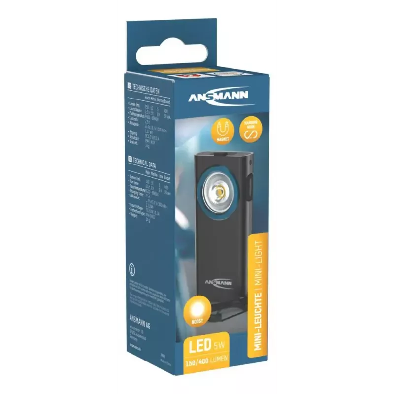 Atslēgu piekariņa lukturītis Ansmann ML400R melns LED 5W USB uzlādējams