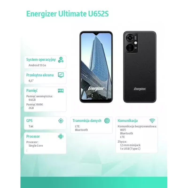 Viedtālrunis Energizer U652SEU, 6,51 collas displejs, 64 GB atmiņa, melns
