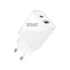 Iekštelpu lādētājs SAVIO LA-04 USB Type-A un Type-C, 18W, PD 3.0 ātrā uzlāde, 2x USB-A + 1x USB-C, 100–240V, balts