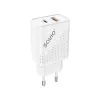 Iekštelpu lādētājs SAVIO LA-04 USB Type-A un Type-C, 18W, PD 3.0 ātrā uzlāde, 2x USB-A + 1x USB-C, 100–240V, balts