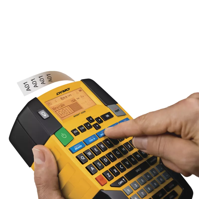 DYMO RHINO 4200 industriālā etiķešu izgatavotāja | QWERTY tastatūra un laiku taupoši ātrie taustiņi | Izturīga etiķešu drukas iekārta darba vietām un lielas noslodzes etiķēšanas darbiem