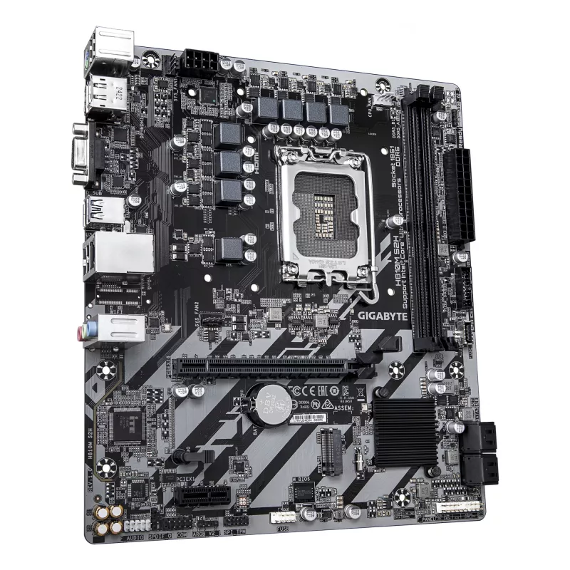 GIGABYTE H810M S2H mātesplate - Intel Core Ultra (2. sērijas) CPU, 4+1+2 fāžu VRM, līdz 6400MHz DDR5, 1xPCIe 4.0 M.2, 1GbE LAN, USB 3.2 Gen 1