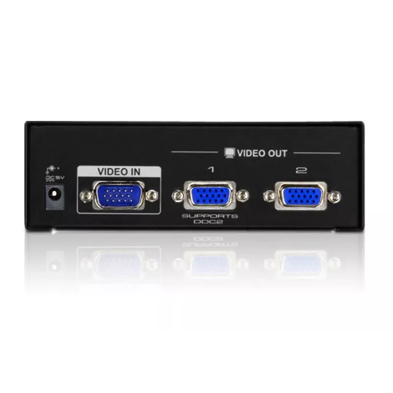 ATEN 2-Port VGA Video Splitter (450 MHz), VGA, 2x VGA, 2048 x 1536 pikseļi, Melns, Metāls, QXGA
