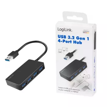 LogiLink USB 3.2 Gen1 4-portu centrmezgls, melns, 5000 Mbit/s, ABS