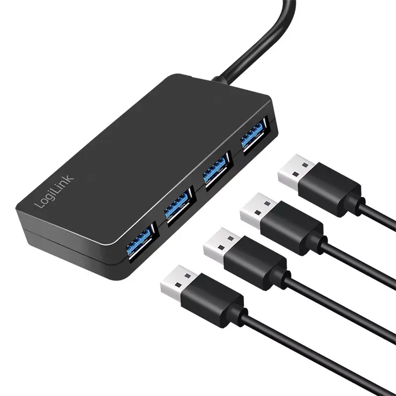 LogiLink USB 3.2 Gen1 4-portu centrmezgls, melns, 5000 Mbit/s, ABS
