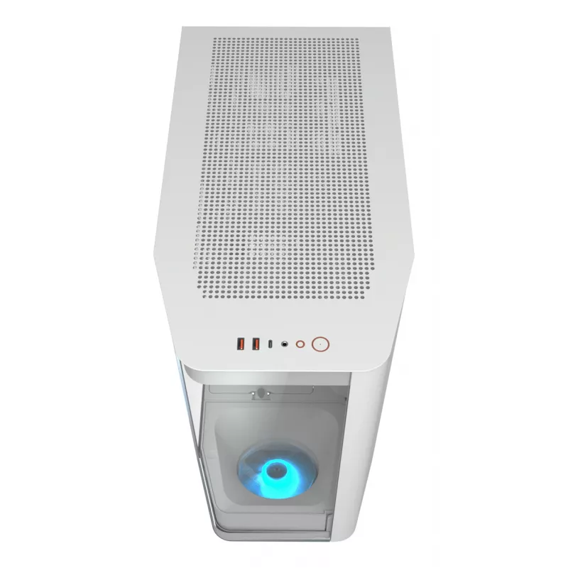 PC Midi Tower korpuss Cougar FV270 — balts, atbalsta ATX/EATX/Micro-ITX, 2×3.5 collu + 2×2.5 collu, 120/140 mm ventilatori